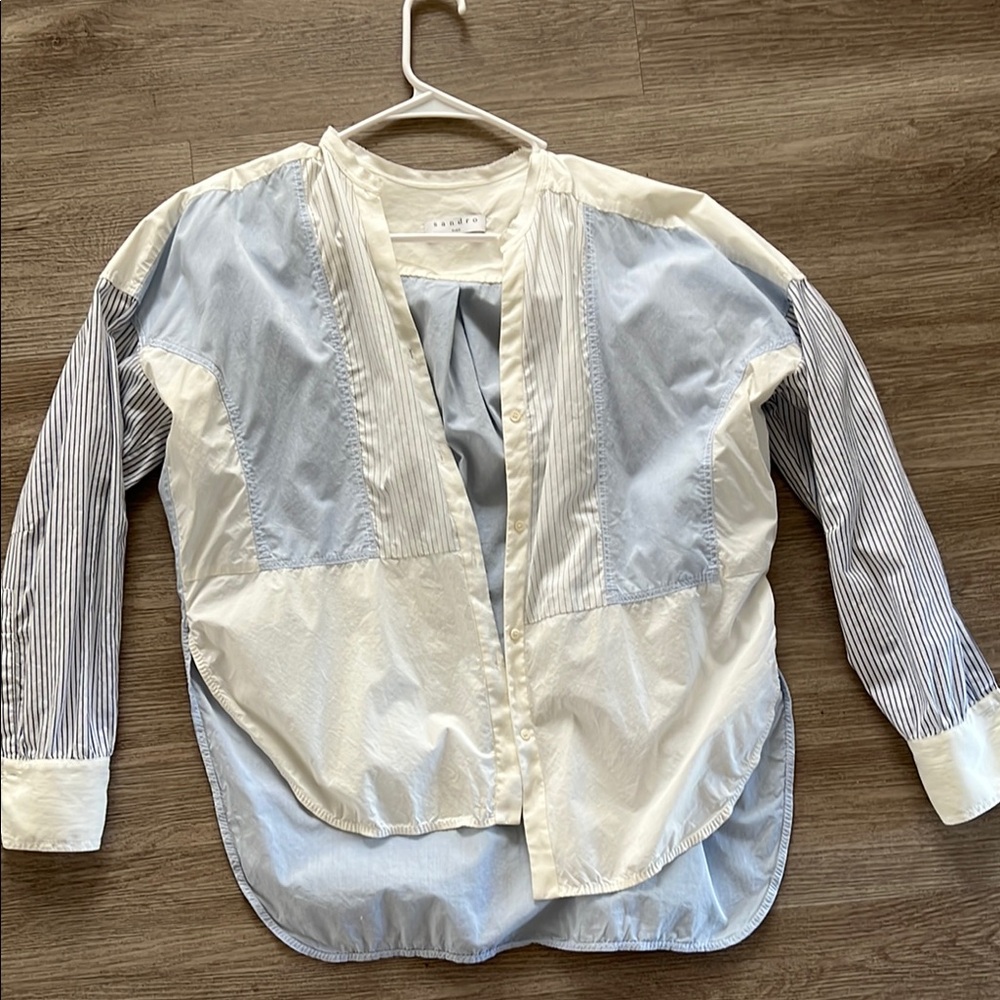 Sandro Blue and White Striped Button-Up Shirt